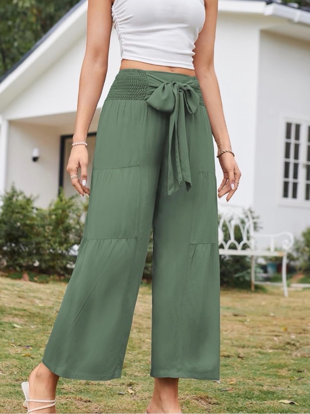 GRACE KARIN shirred waist flowing tiered pants